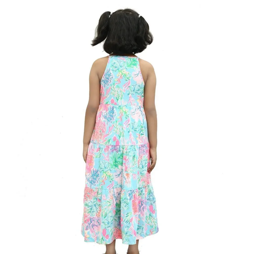 Lilly Pulitzer Girls Harleigh Maxi Dress Tiered Celestial Blue S 4-5 YRS 284988